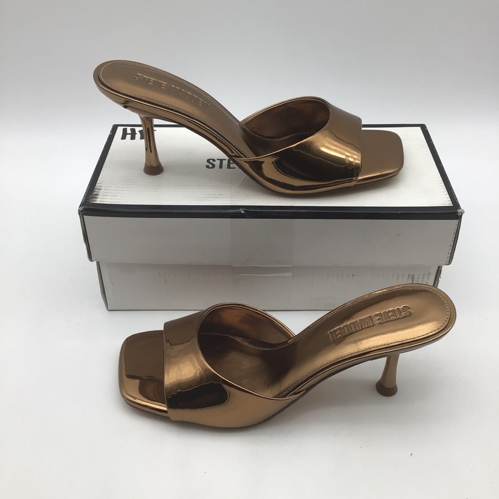 Steve Madden Heart Bronze Metallic Square Toe Mule Heels Womens Size 7.5 NEW